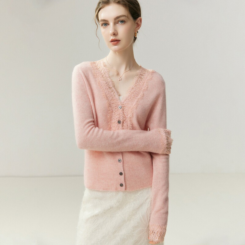 Elegant style~V-neck cashmere knitted cardigan for women, gentle and slimming, versatile sweater, French-style top Elegant style~V-neck cashmere knitted cardigan for women, gentle and slimming, versatile sweater, French-style top