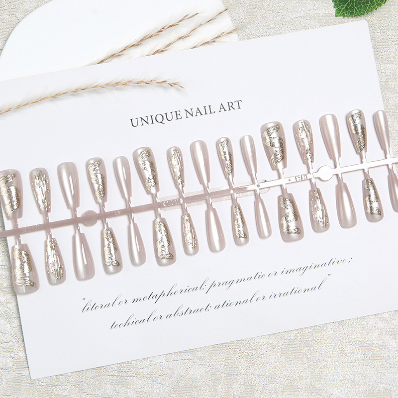 Light Luxury High-end Nail Sticker Gold-plated Ribbon Wearable Nail Pieces 30 Pieces Code-divided Strip Nail Pieces Hand-made Prefabricated