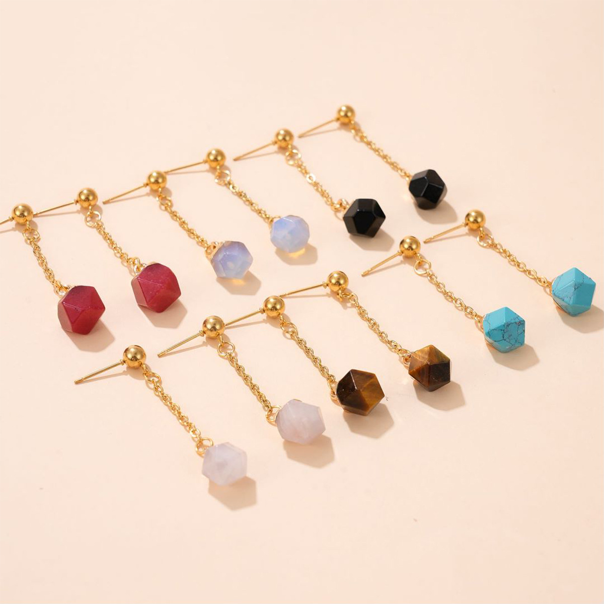1 Pair Simple Style Geometric Plating Inlay Stainless Steel Natural Stone Drop Earrings display picture 2
