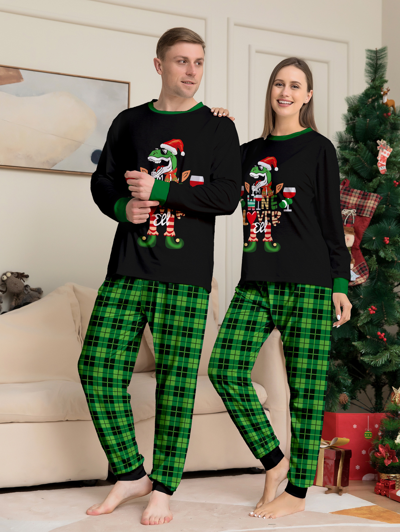 Christmas Dinosaur Letters Christmas Family suit printed homewear pajama set_voghion.com