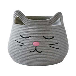 亚马逊猫咪造型棉绳收纳篮子玩具杂物编织筐折叠脏衣篮卡通出口