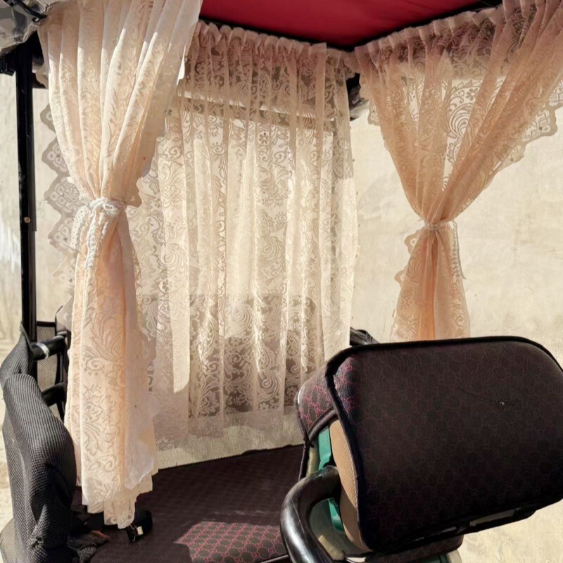 Tricycle Dust-Proof Gauze Curtain Electric Trendy Short Pure Color Decorative Curtain Lace Self-Adhesive Sun Protection New Velcro Blackout Curtain