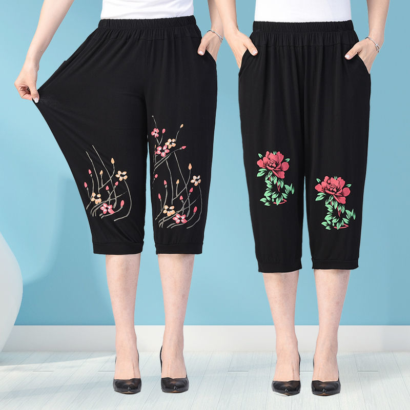 Plus-Size Summer Capri Pants for Middle-Aged and Elderly Women, Thin Modal Cotton, 100kg Grandma Stretchy Lantern Pants Plus-Size Summer Capri Pants for Middle-Aged and Elderly Women, Thin Modal Cotton, 100kg Grandma Stretchy Lantern Pants