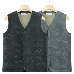 2024 new middle-aged men's waistcoat for autumn and winter fleece-lined warm vest father grandpa coat can be worn thick