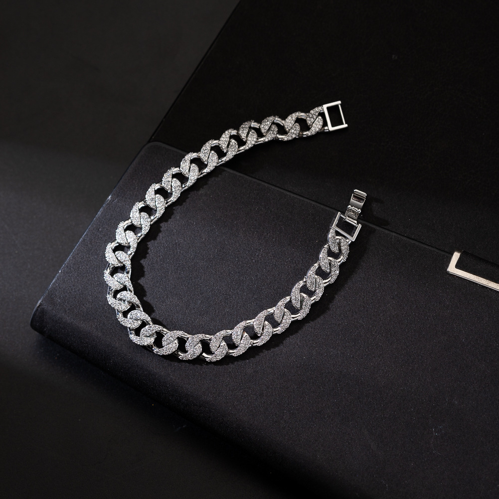 New Trendy Wide Version Hip-hop Men's Personalized Bubble Full-diamond Cuban Bracelet, European And American Street Rap Accessorie_voghion.com