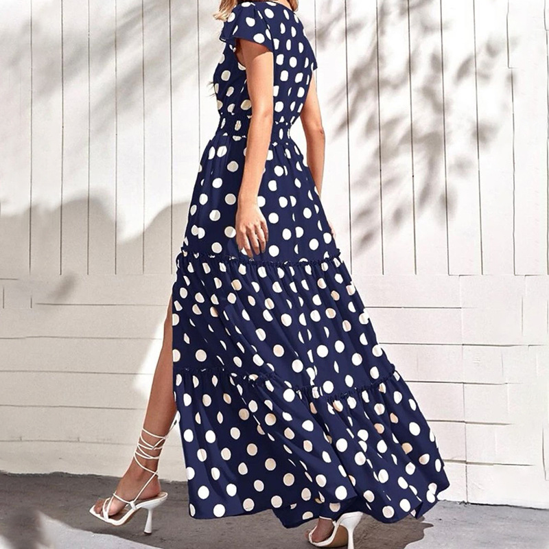 Women's A-line Skirt Elegant Classic Style V Neck Short Sleeve Polka Dots Maxi Long Dress Holiday display picture 1