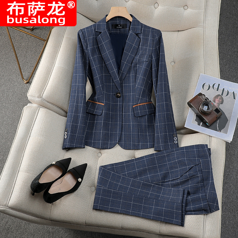 Women's Autumn/Winter Long-Sleeved Professional Suit and Trousers Set for Interviews and Sales Work 9566