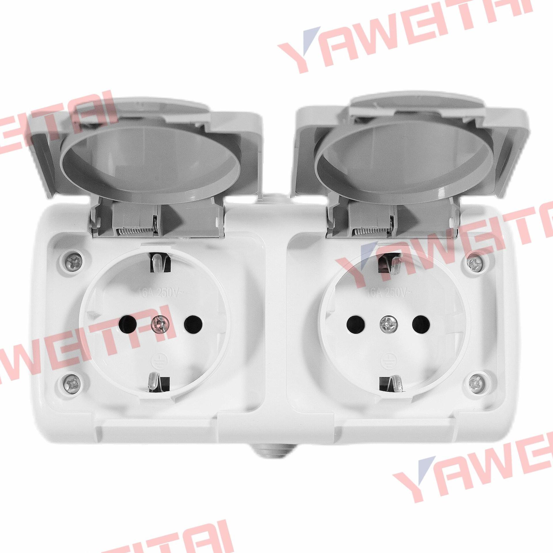 Yawei European standard gray dual socket with waterproof cover IP54…