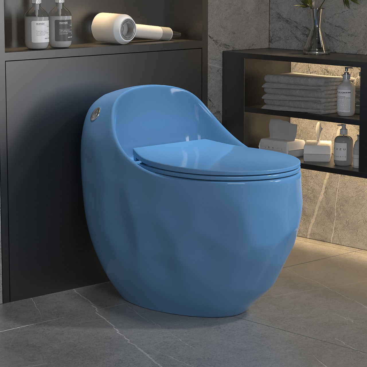 Color redondo inodoro creativo personalizado sifón silencioso descarga inodoro gran tubo huevo asiento ahorro de agua