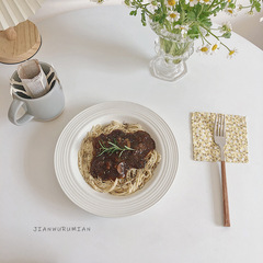 簡潔優雅~ins風螺紋陶瓷草帽盤意大利麵西餐盤深盤沙拉盤親戚其他