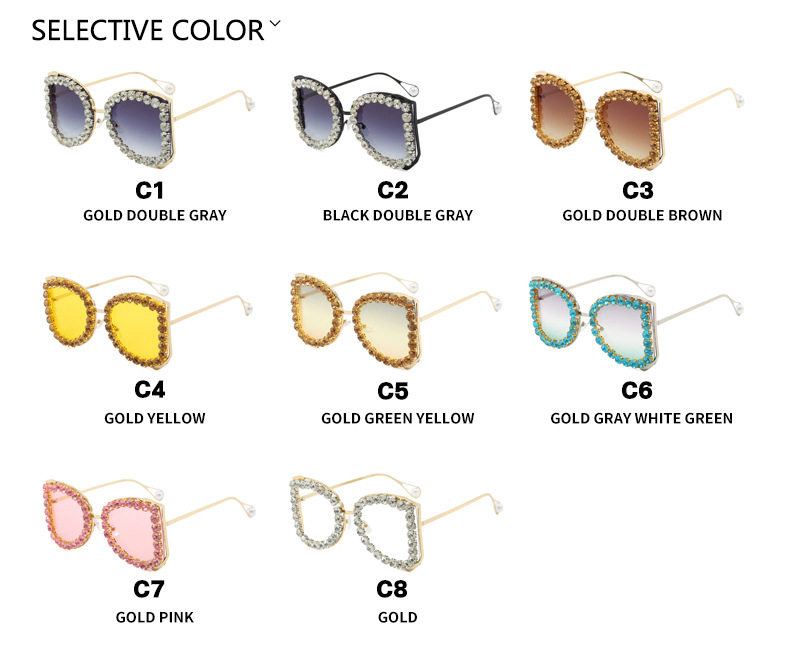 Diamond-encrusted large-framed sunglasses 2024 new style, women's exaggerated large-framed sunglasses, metallic personality and high-end feel undefined