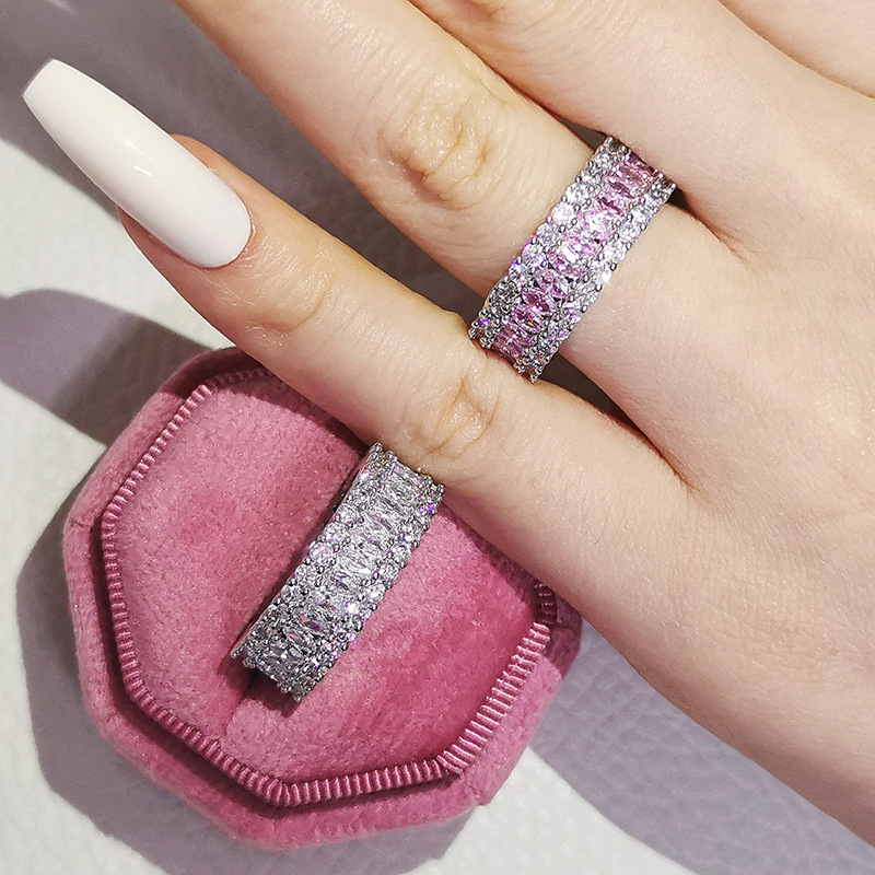 Multi-row Luxury Zircon Inlaid Diamond Engagement Ring display picture 2