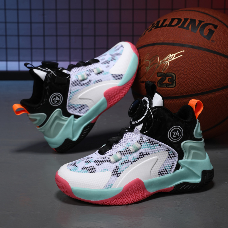 2023 Novas tendências esportivas respiráveis de malha resistente ao desgaste antiderrapante médio e grande para meninos tênis de basquete_voghion.com