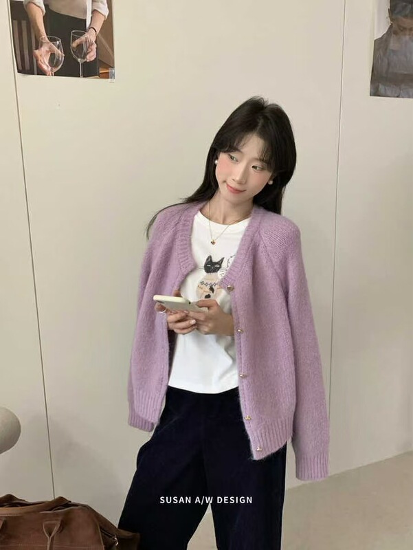 苏珊 2025秋冬新款韩系简约风毛衣外套软糯针织开衫毛衣女60650|undefined