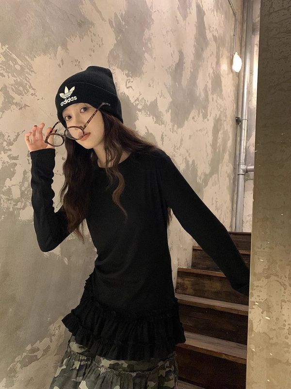 法式小众别致修身显瘦内搭叠穿蕾丝花边洋气百搭打底衫上衣t恤女|undefined