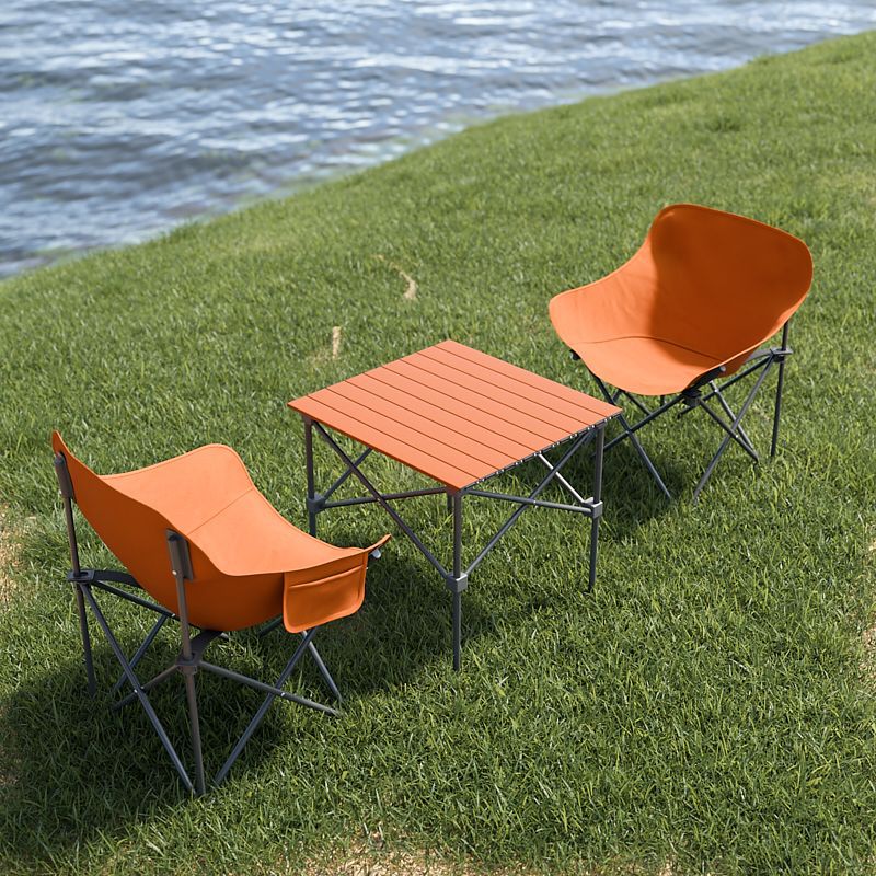 2025 업그레이드 강화모델 + 휴대용 수납벨트 - 오렌지 [53*52*50cm 사각테이블] + 오렌지 의자 2개