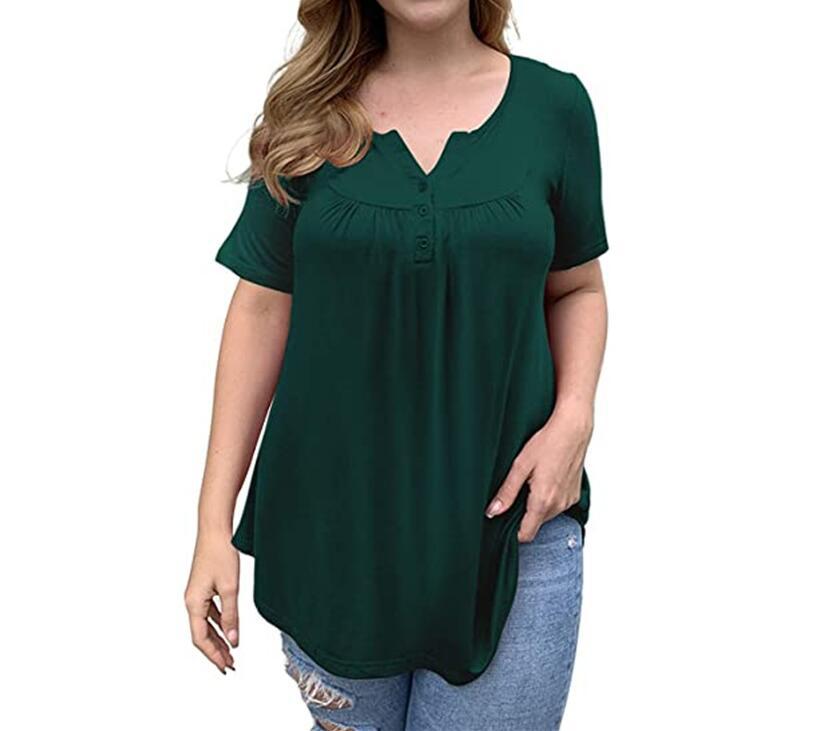 2025 verano damas nuevas ventas de Aliexpress botones de pluma de color sólido sueltas camisetas de manga corta mujeres en stock image 12