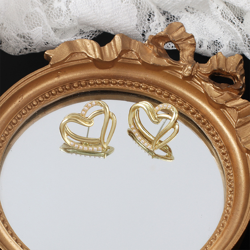 3g Weight Earrings Classification Wedding, Travel Occasion Women'S Gender Gold Color Fashion Geometric Heart Pearl Multi-layer Earrings 2