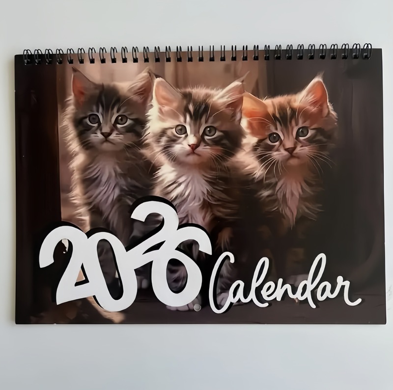 跨境 爆品 代贴标 2026 Calendar 时尚猫咪日历合集线圈台历 挂历|undefined