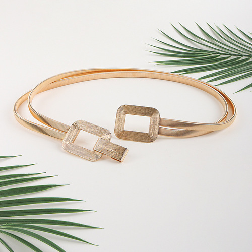 New European and American cross-border women's metal spring waist chain versatile elastic elastic square buckle high-end elegant versatile jacket