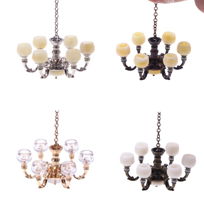 Doll House mini simulation living room alloy chandelier pendant BJ miniature scene retro lamp furniture decoration model