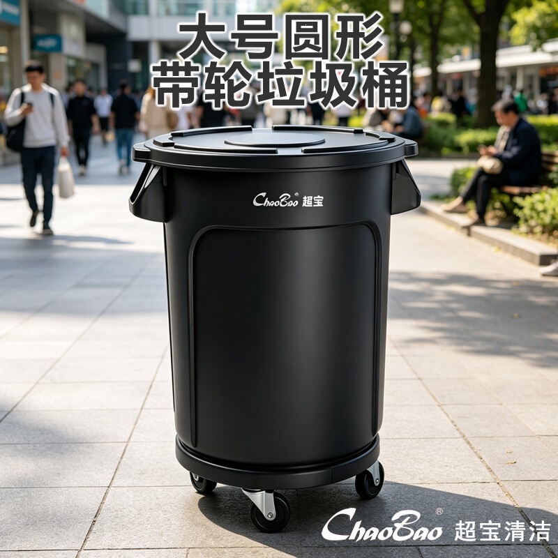 Chaobao Sanitary Waste Bin, Large Thickened Round Storage Bin with Wheels, for Outdoor, Kitchen, Factory, Commercial Use, with Lid Chaobao Sanitary Waste Bin, Large Thickened Round Storage Bin with Wheels, for Outdoor, Kitchen, Factory, Commercial Use, with Lid