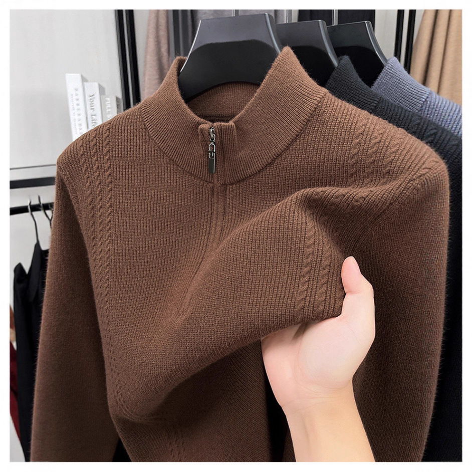 Jacquard de otoño y invierno para hombre nuevo color sólido medio cremallera suéter de vestir suéter de hombre