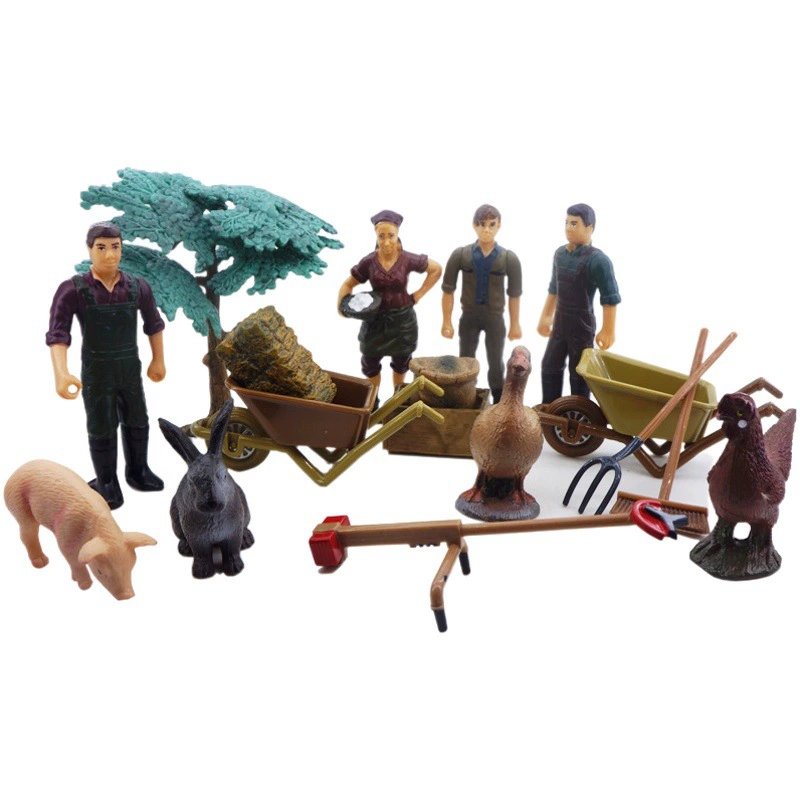 ПВХ моделирование фермы украшения фермер тележка для птицы животноводческие фермы инструменты стог сена кокосовое дерево твердая модель детские игрушки