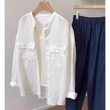 白色衬衫女装夏季2024新款宽松休闲圆领防晒长袖外套上衣