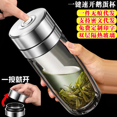 双层加厚玻璃杯便携耐高温水杯茶水分离车载全钢一键按压速开茶杯