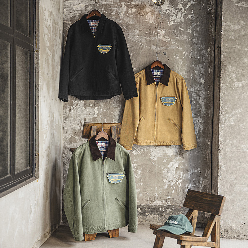 Mra Men's American Retro Barn Detroit Workwear Jacket Barn Style Executive Turn-Down Collar Canvas Coat for Men Spring