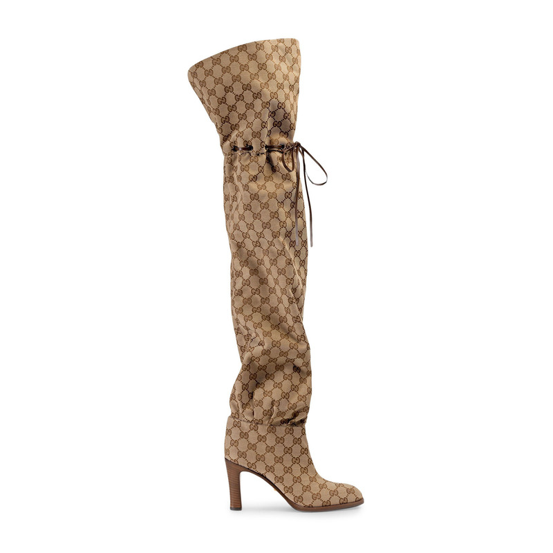 European and American Autumn and Winter Round-Toe Printed High-Heeled Thin-Strap Long Boots for Women, Stylish Plus-Size Runway Over-The-Knee Casual Chunky Heel Long Boots