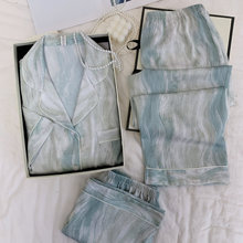 【流光三件套】短袖短裤睡衣女夏季新款三件套冰雪丝渐变绿睡衣薄