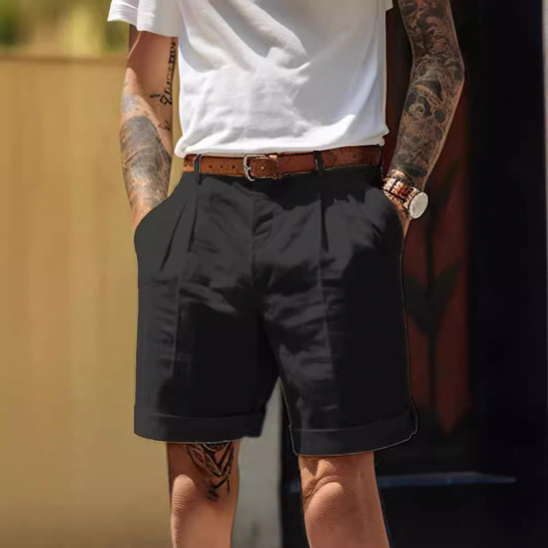 Men's Linen Shorts, Summer Shorts, Pleated Shorts with Pockets, Straight-Leg, Plain, Comfortable, Breathable Shorts Men's Linen Shorts, Summer Shorts, Pleated Shorts with Pockets, Straight-Leg, Plain, Comfortable, Breathable Shorts