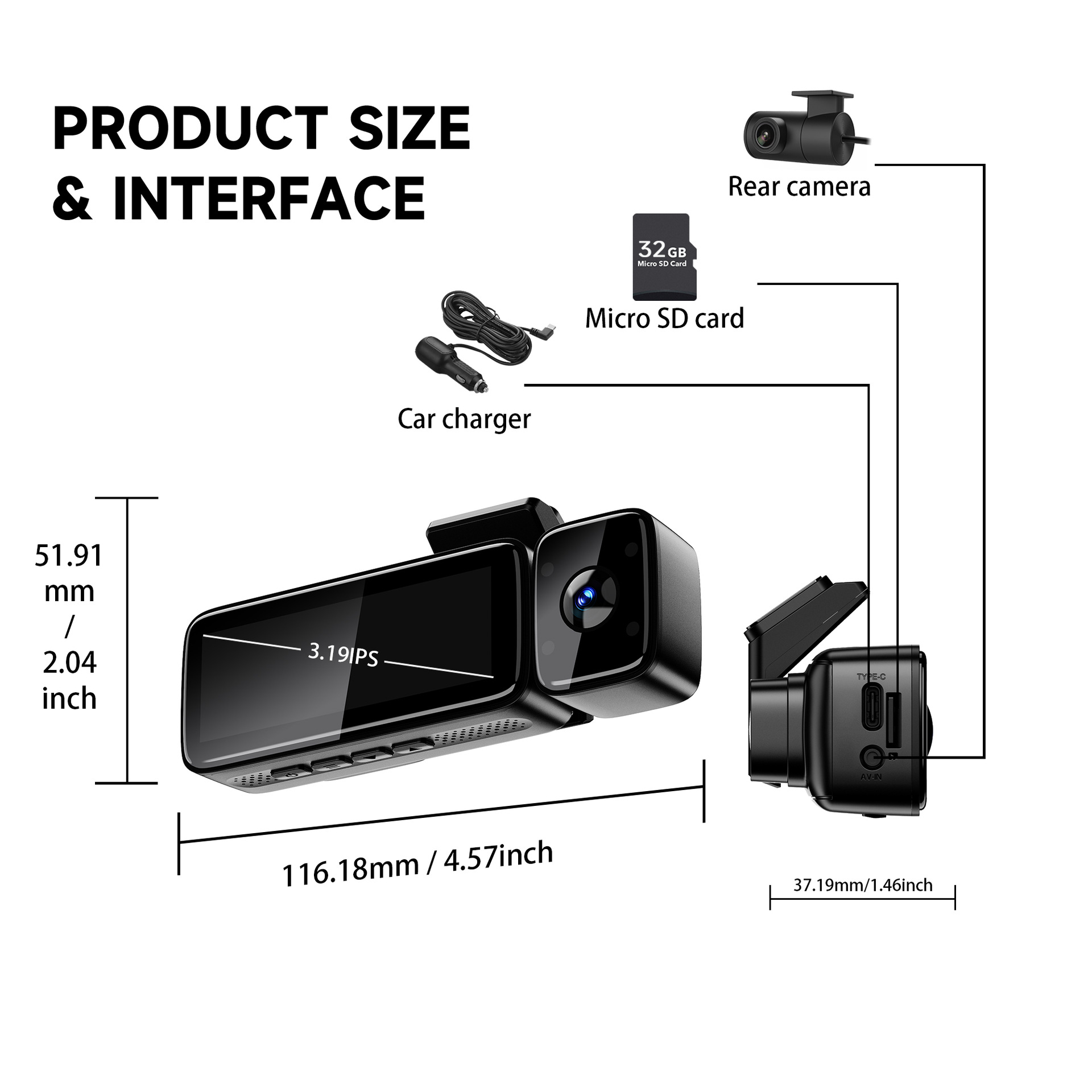 Cross-border car dashcam with high-definition 4K, 200-degree fisheye lens, front and rear triple recording dashcam