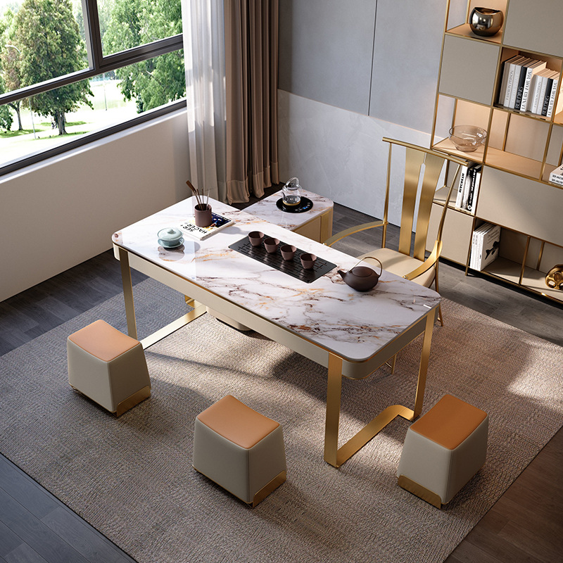 Italian-style light luxury Rock plate tea table tea table suit living room simple modern Kung Fu Tea Table Office tea table tea cabinet