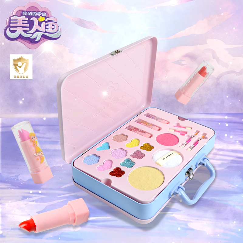 Officially licensed children's cosmetic toy set gift box, a birthday present for girls, featuring a princess-themed, washable makeup set