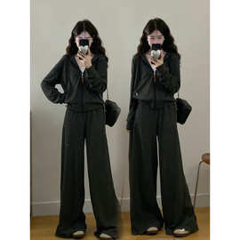 肥柒柒大码慵懒风松弛感双色针织条纹懒人条纹开衫卫衣阔腿休闲裤