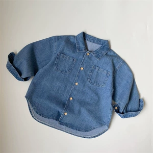 GL-kids Весенняя детская джинсовая рубашка подходит для мужчин и женщин для девочек, в корейском стиле