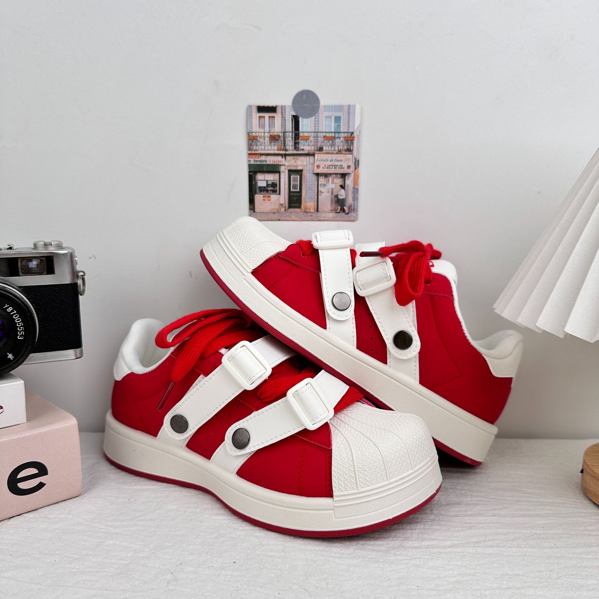 Zapatos de lona de cabeza de concha de fondo grueso para mujeres 2025, estudiantes de otoño, Harajuku, zapatos de lona de mujer coreanos