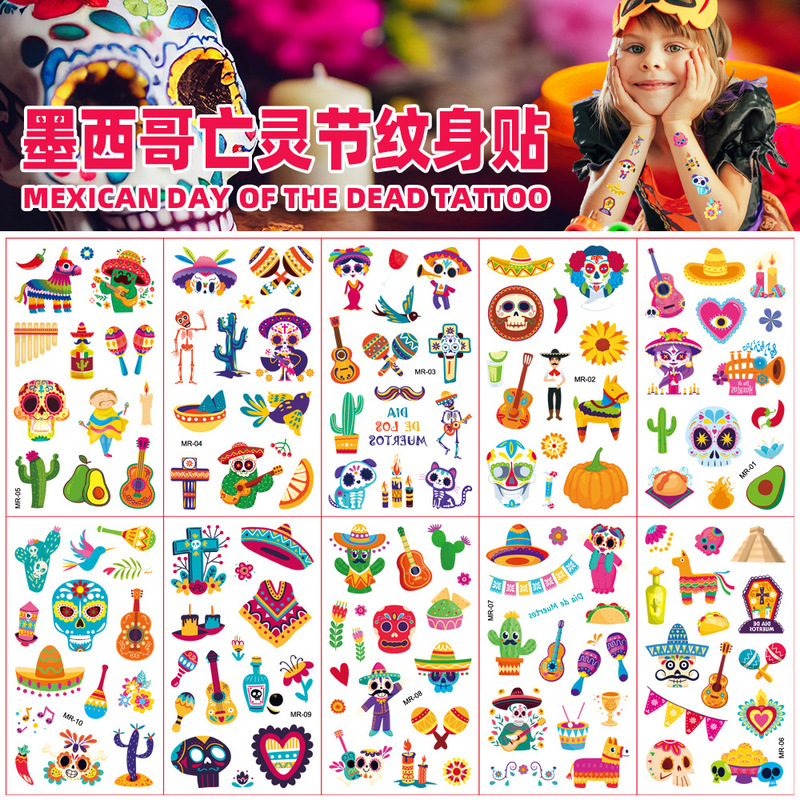 New cross-border children's day of the dead tattoo stickers party funny Mexican face temporary stickers waterproof sweat-proof New cross-border children's day of the dead tattoo stickers party funny Mexican face temporary stickers waterproof sweat-proof