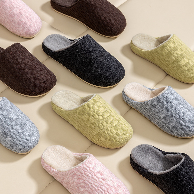 Casual Scandinavian Style Classy Cotton Slippers Fleece-Lined and Thickeneded Autumn and Winter Outer Wear New Thick-Soled Warm Woolen Cotton Slippers