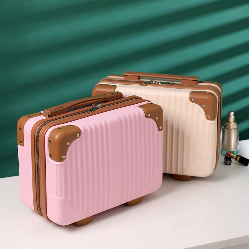 Maleta de rayas verticales retro coreana, estuche de cosméticos, maleta pequeña de 14 pulgadas, caja de almacenamiento portátil, caja de regalo de mano