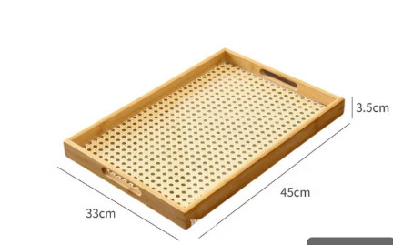 創造的な籐模様の竹製トレイ、家庭用、レストラン用、茶器用、小さなトレイ、菓子用、正方形、持ち手付き茶托、頑丈な無垢材|undefined