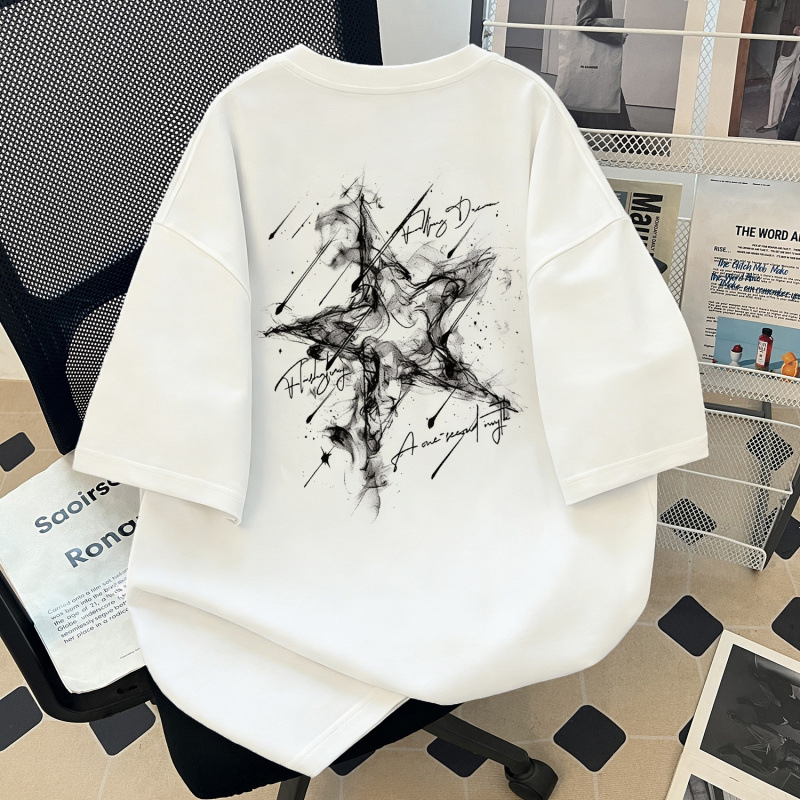 American high street style drop-shoulder trendy printed short-sleeve T-shirt for men and women, loose fit, pure cotton, for couples and teenagers, in stock
