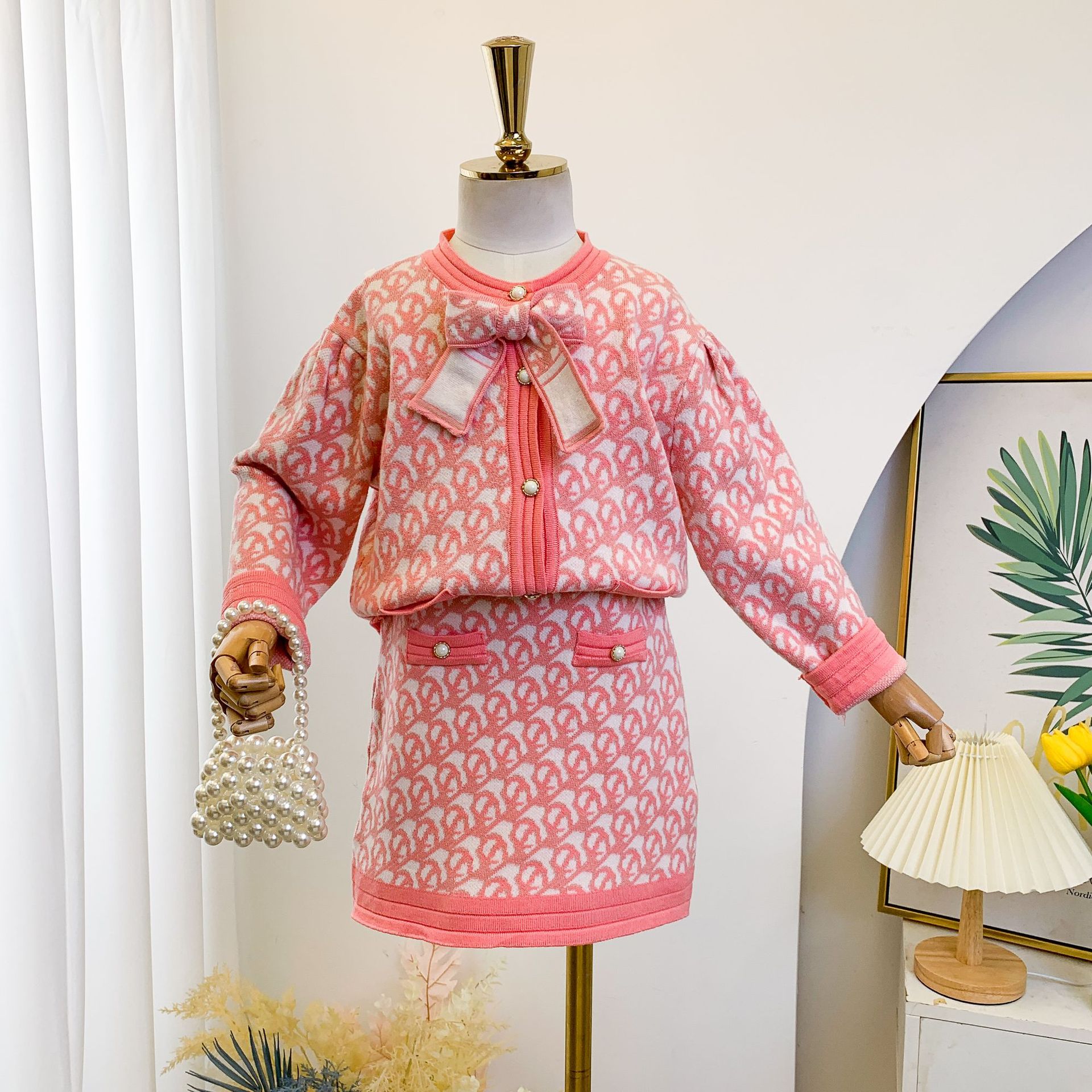 Little Fragrant Wind Thousand Bird Checker Rundhalspullover Wickelrock Zwei modische Herbst- und Wintermode für Mädchen_voghion.com