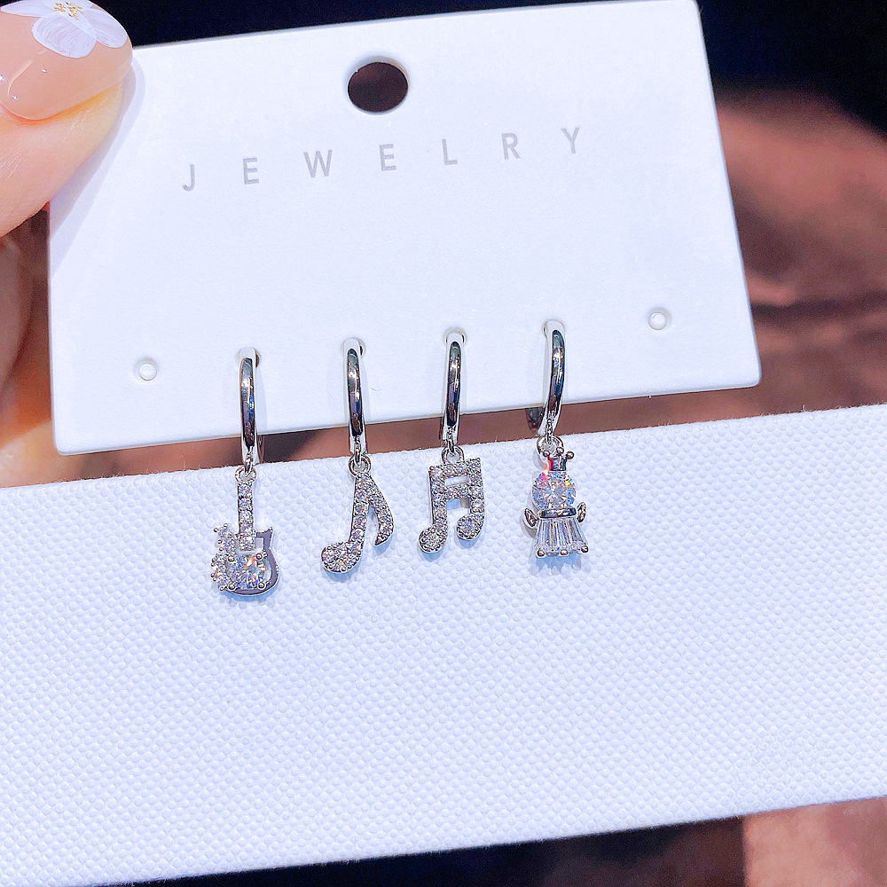 Womenu0027S Fashion Geometric Copper Earrings Inlaid zircon Zircon Drop Earrings 4 Pieces