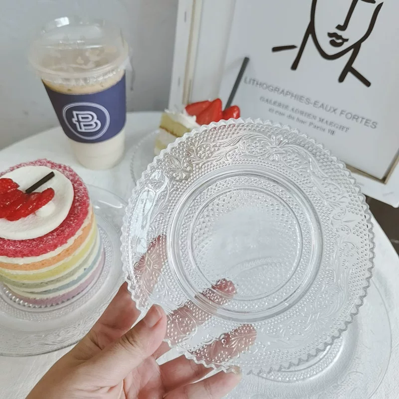 КТВ ретро тисненый узор прозрачная тарелка для завтрака десерта фруктовая миска маленькая тарелка стеклянная костяная тарелка закусочная тарелка