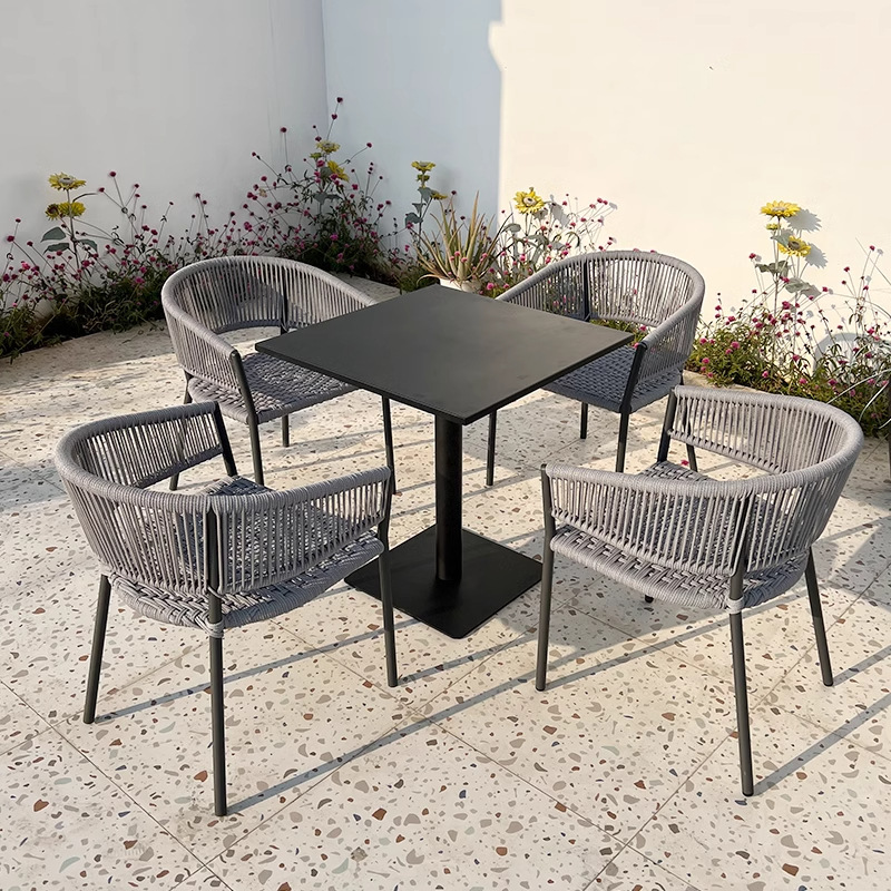 Mesas y sillas al aire libre, tienda de té con leche al aire libre, salón de café, ocio, impermeable, protector solar, jardín, balcón, combinación de ratán