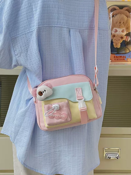 Japanese Cute Small Bag for Girls, Crossbody Elementary School Shoulder Bag, Sweet Student Candy Color Phone College Student